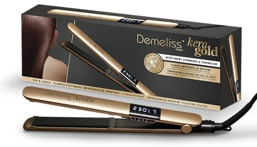 Demeliss Saint Algue Lisseur Kera GOLD 2 en 1 - Lisse & Boucle - Plaques Infusées Kératine - Température 150 à 230°C - Écran Digital - Cordon Rotatif 360° - Lissage Professionnel