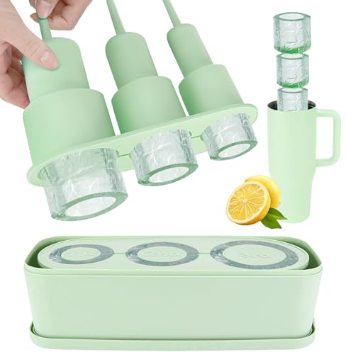 Lociban Cubiteras para Hielo con Tapa, Silicona Moldes Cubitos para Stanley Cup 40 Oz, Sin BPA, Bandeja de Cubitos Hielo Reutilizables para Whisky Cócteles Café (Verde)