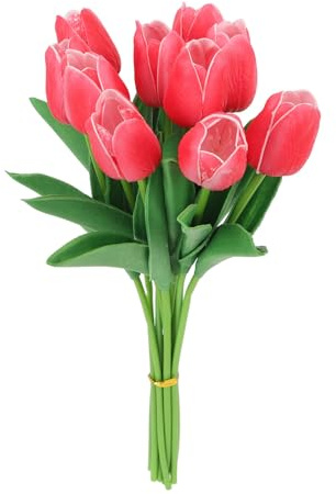 UPALDHOU Konstgjorda Blommor för Heminredning Falska Blommor för Borddekor Konstgjorda Tulpanblommor med Verklig Design Långvarig Skönhet Livliga Färger för Vardagsrumsintrångshotell (Röd)