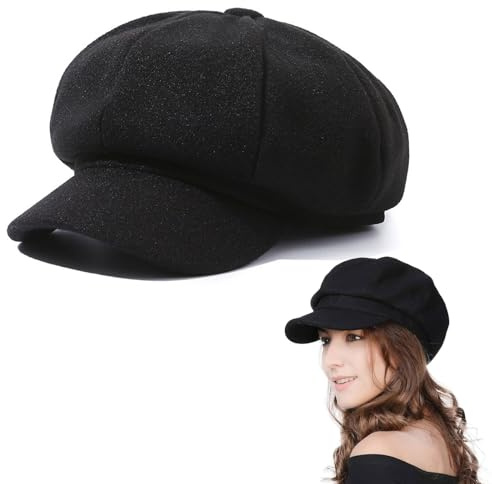 Comioke Boinas, Boina Invernal, Boina Francesa Mujer, Vintage Sombreros de Mujer Invierno Clásico Gorro Caliente, Azul Marino/Negro/Gris