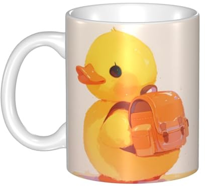 WHJDPP Piccola anatra gialla con zaino Tazza in ceramica Tazze per cappuccino, latte, cereali, yogurt, latte, bevande calde o fredde Forno a microonde