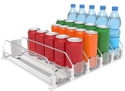 5 Row Automatic Can Dispenser for Fridge – Self-Pushing Drinks Organiser Holds 25 Cans or Bottles – Space-Saving Beverage Rack for Soda, Beer, Water – Durable Fridge Accessory (42x31cm)