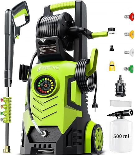 2026Upgraded Pressure Washer 5000PSI with Adjustable Touch Screen 8 Level, 34 Tall, 4 Quick Connect Nozzles,Inlet Hose&Filter&500mlFoam Cannon for Cars/Fences/Driveways/Home Cleaning,Yellow