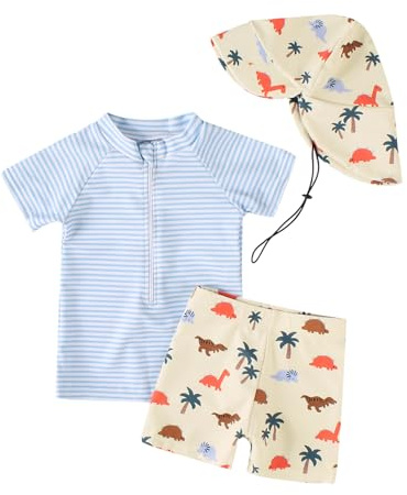 WYTbaby Traje de baño UV para bebé, de dos piezas, manga corta, camiseta de baño y bañador, protección UV, para niños de 3 meses a 3 años, beige, 12-18 meses