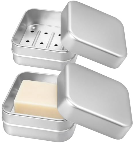 Soodyoow 2 Pezzi Portasapone in Alluminio, Portasaponetta per Bagno Viaggi, Porta Saponetta in Metallo, Portasapone da Viaggio con Scolapiatti per Casa, Viaggi, Campeggio