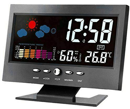 Qcwwy Orologio Meteorologico Digitale Intelligente con Grande Schermo per Uso Domestico e in Ufficio, Decorazione da Giardino (BLACK)