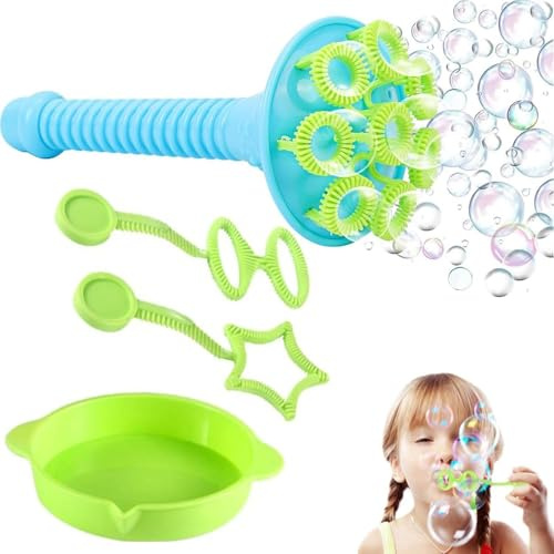 Set di bolle di sapone - giocattolo manuale per bolle di sapone per bambini, design tromba, set da 3 pezzi + vassoio incluso, ABS, dimensioni compatte, impugnatura liscia,