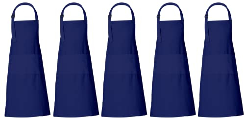 RAJRANG Schürze Blaue aus Baumwolle, 5er-Set, 3 Taschen, Latzschürze für Küche, Kochschürze für Damen und Herren, 35x27 Zoll