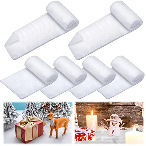 Tatuo 6 Pieces Christmas Snow Blanket Roll Fake Indoor Snow Blanket Artificial Snow Blanket Holiday Decorating Snow for Christmas Decoration, Village Displays, Under The Christmas Tree