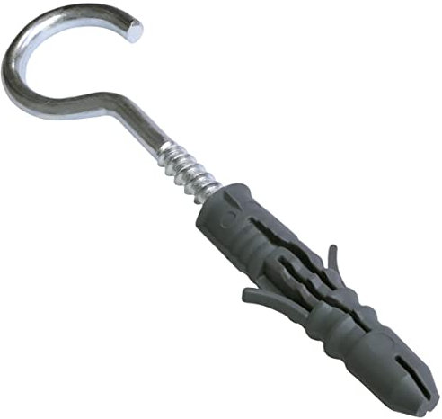 AERZETIX - C57509 - Juego de 50 tacos universales Ø8x40mm en plástico + 50 ganchos de suspensión/cáncamos para atornillar Ø5x42mm en acero - para hormigón ladrillo macizo bloque cemento albañilería