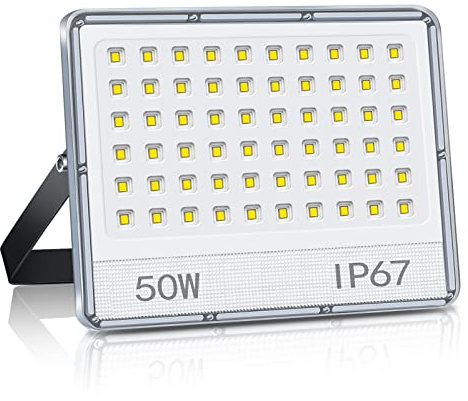 ANNIFUNLY Faretto LED 50W, 5000LM Faretto LED da Esterno Super Luminoso, IP67 Impermeabile Faretti Led Esterni, 6500K Bianco Freddo Faro LED Esterno, Fari Led per Cortile, Giardino, Garage