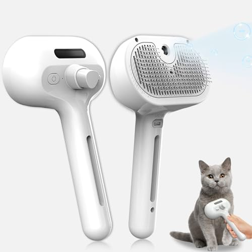3-In-1 Katzenbürste Mit Dampf, Dampfbürste für Katzen mit Wasser Tank, Hundebürste Selbstreinigend, Sauberes Haustier Haar Bürsten mit Einem Knopf, für Kurzhaar und Langhaar Hunde Katzen