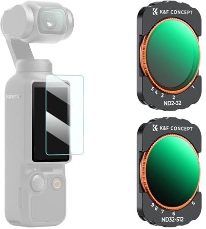 K&F koncept variabel ND2-32 + ND32-512 filtersats kompatibel med DJI Osmo Pocket 3, vattentäta neutrala densitetsfilter justerbar ND för Action 4