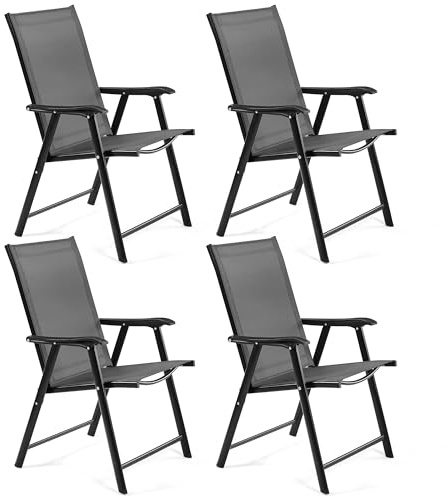 Yaheetech Folding Garden Chairs with High Back, Steel Frame, 4-Pack, Black