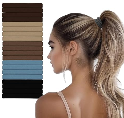 Vrose Flosi Hair Ties No Damage - Strong Stretchy No Breakage SnagFree Hair Bands | Soft Nylon Thick Ponytail Holders Hair Elastics for Everyday Hairstyles | Ideal Gifts for Women Teens Girs 20pcs