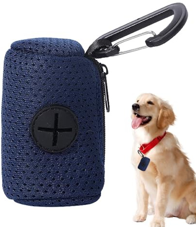 Yonuaret Dispenser per sacchetti per escrementi per cani,Dispenser per sacchetti per rifiuti con attacco per guinzaglio in tessuto rete con cerniera | Forniture per animali da appendere, dispenser