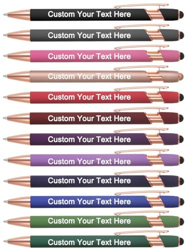 Zoonnis 12 Stylos à Bille Personnalisés Avec Pointe Stylet pour les Affaires Stylo Personnalisé Gravé en vrac pour les Femmes et les Hommes avec Texte du nom Stylo Personnalisé avec Encre Noire