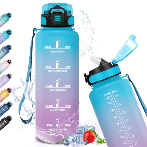Gourde Sport 1,5L Avec Paille Pour Running - Graduée Avec Slogan de Motivation, Anti-Fuite, Réutilisable - Facile à Nettoyer - Bouteille d'Eau Pour Vélo, Camping, Fitness