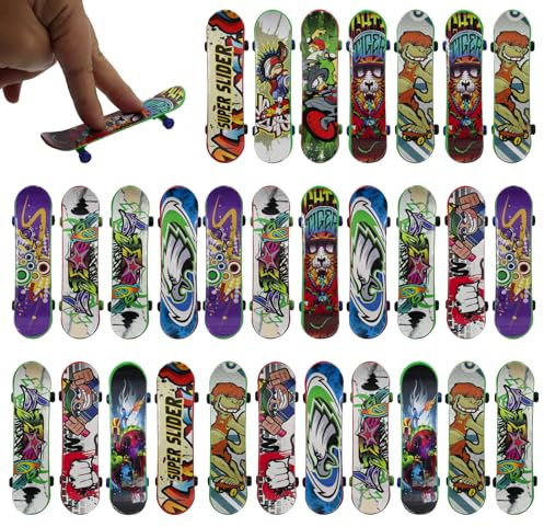 POPAPIE 30 Pezzi Mini Skateboard da Dita Modello Casuale Finger Skateboards Giocattolo Professionale Mini Skate Board per Dita per Bambini Compleanno Festa Regalino