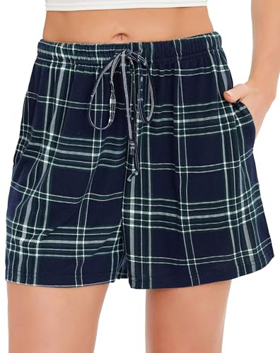 Lovasy Pantalones Cortos Mujer Verano Ropa Deporte Dormir Camiseta Mujer Pantalones Cortas,Plaid 2,XL