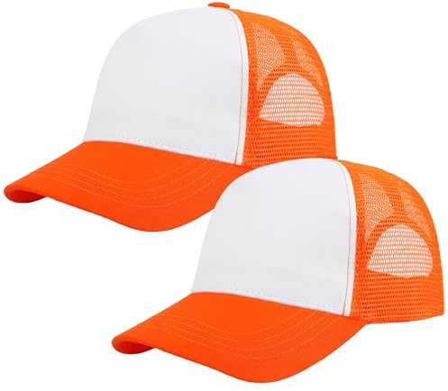 Falari 5-Panel Mesh Baseball Cap Trucker Hat Structured Plain Design Baumwolle Einstellbare Größe, 2 Stück, Orange und Orange, Einheitsgr��e
