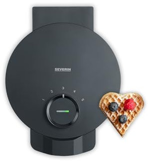 SEVERIN Waffeleisen Black Line, Herzwaffeln, PFAS-freie Beschichtung, mit Kontrollleuchte, praktische Kabelaufwicklung, 1.000 Watt, schwarz/Edelstahl, WA 2117