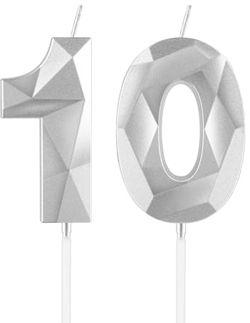 mciskin Silver 10th Birthday Candles, 10th Birthday Decorations for Girl Boy,3D Number 10 Candles for Cake, Pearl Silver Candle Cake Topper Decorations for Birthday Party Weddings Anniversary Supplies