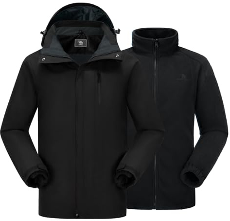 CAMEL CROWN Men's 3 in 1 Ski Snow Jacket Waterproof Winter Snow Coat Windproof Warm Fleece Lining Hiking Jacket Hooded Rain Jacket Black M