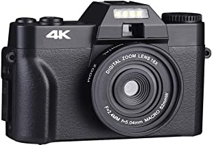 EKOUQIN Cámara Digital for fotografía Videocámara 4K LCD Pantalla abatible Cámara de Fotos Zoom 16X Lente Gran Angular Selfie Webcam Película, Disco, transmisión(with 32GB TF Card,NO Lens)