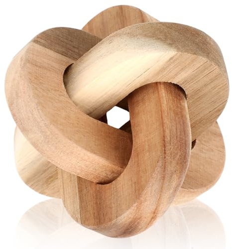 Yalikop 3 Link Wood Knot Decor - Hand Carved Coffee Table Decoration, Boho Chain Link Decor, Modern Shelf, Rustic Objects for Home Living Room Bedroom(Classic,Wooden)