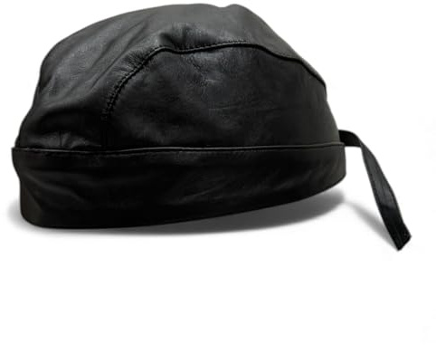 Leather Bandana Cap – Black Biker Skull Cap Do-Rag/Du-Rag for Men & Women (Black)