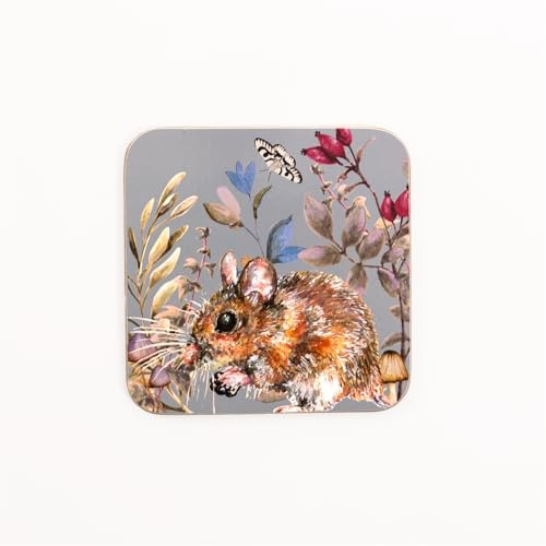 Maison & White Woodland Glade Fieldmouse Coasters - Set of 4 | M&W | Drinks Mats | 4-Piece Set of Cork-Backed Coasters | Surface protector for Hot Beverages