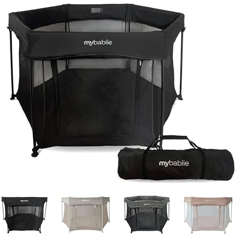 My Babiie Baby Playpen - Lightweight, from Birth to 15kg, Pop-up Playpen Function, Foldable, Travel Bag, Breathable Mesh Sides - Black