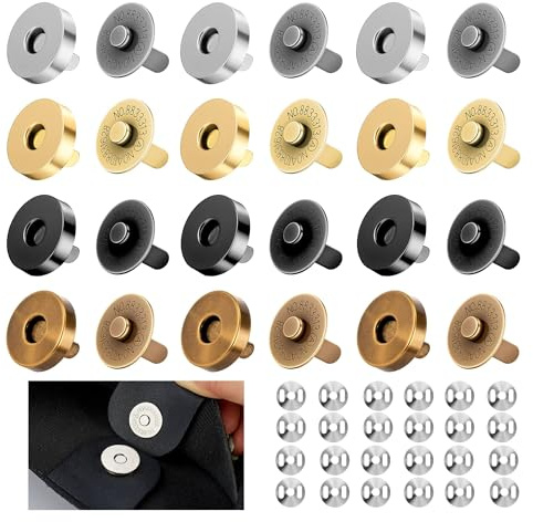 GrueGard Magnetverschluss Tasche ohne Nähen, 12er starke Magnetknöpfe Set für Taschen und Geldbörsen, No Sew Druckknöpfe für DIY Handarbeit (Mixed Colour, 18mm*12)