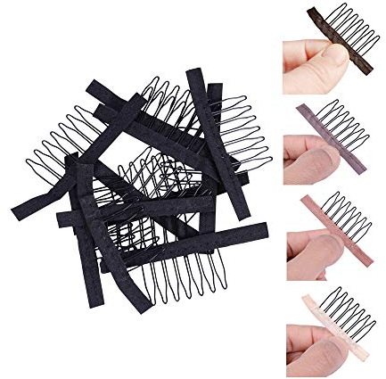 24 Stück Perücken Wig Clips mit Zahnkamm Perückenkämme Wig Comb für Perücken und Wig Cap (Schwarz)