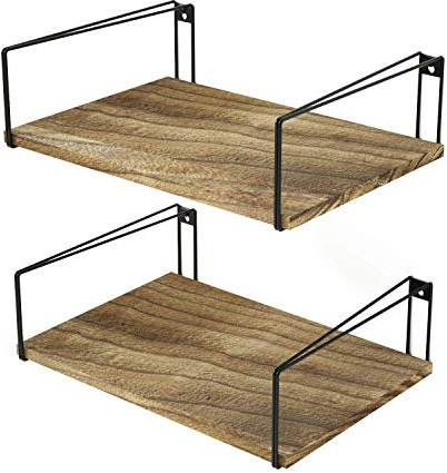 SRIWATANA Wide Rustic Floating Shelves, Wall Mounted Shelves with Large Capacity for Bedroom, Living Room, Bathroom, Kitchen, Office and more Set of 2, Carbonized Black
