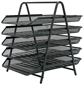 OSCO Graphite Wire Mesh 5 Tier Letter Tray | A4 | Desk File Organiser | Paper Storage | Office Document Sorter | Paperwork Filing | Easy Assembly | H37.3 x W29.5 x D34.0 cm |
