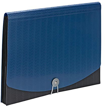 Smead Poly Frequency Expanding File Folders, Flap and Cord Closure, Letter Size, Wave Pattern, 7 Pocket, Blue/Black (70872)
