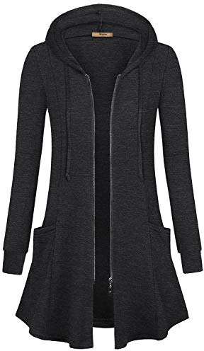 Miusey Plus Size Tops,Ladies Cardigan for Maternity Women Hoodied Zipper Jacket Winter Coat Oversize Sweaters Long Outerwear Loose Fitting Tunic Dress Dark Gray XXL