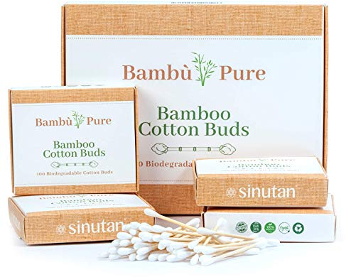 Bambus Wattestäbchen | 100% Plastikfrei | Biologisch Abbaubar | Vegan und Nachhaltig | Reines Naturprodukt | Wattestäbchen aus Bambus & Baumwolle | Sinutan