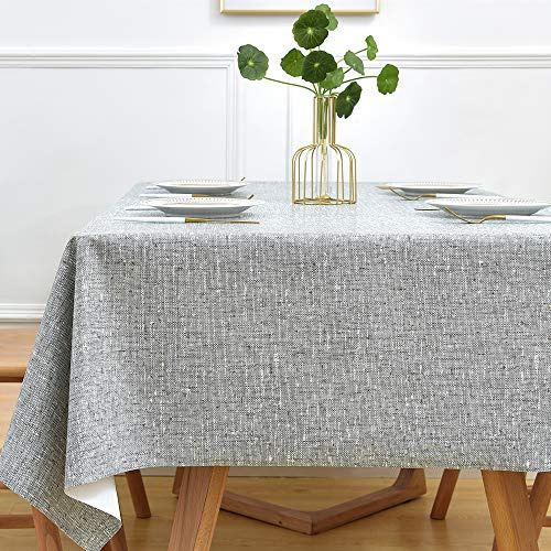 Yofori Table Cloth Wipe Clean Grey Wipeable Tablecloth PVC Waterproof Table Cover Plastic Table Protecter for Kitchen Outdoor (137x137cm, Grey)
