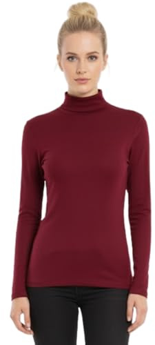 STAR FASHION Womens Polo Neck Jumper Tops Long Sleeve Ladies Roll Turtle Neck Plain Knitted Pullover Sweatshirt for Ladies Stretch Lightweight Sweater Top Wine 16-18