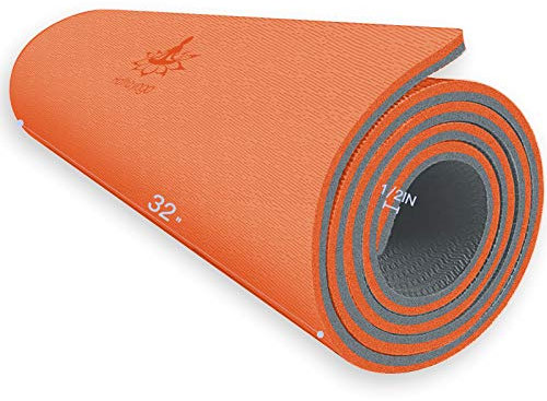 Hatha Yoga Extra dicke TPE Yogamatte – 182.9 x 81.3 cm Dicke 1.27 cm umweltfreundlich SGS-zertifiziert – mit hoher Dichte, Fitnessstudio, Reisen und den Boden draußen (Orange/Grau)