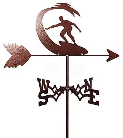 ANCHA WeatherVane Surfer Veleta de Viento Decorativa Veleta de jardín Montaje de Patio Decoración, Veleta de Acero Inoxidable Granja Retro Escena Duradera