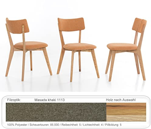 expendio Stabiler Holzstuhl Norina 32 Polsterstuhl Esszimmerstuhl Küchenstuhl Massivholzstuhl Verschiedene Varianten, Holzart:Eiche Natur geölt, Bezugstoff:Masada Khaki