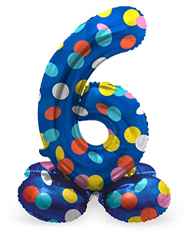 Folat 64786 Palloncino di alluminio Numero con Base Figura 6 Colorful Dots Multicolore 41 cm - decorazione palloncino per compleanno, anniversario, non è necessario l'elio