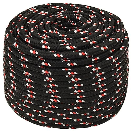 vidaXL Bootsseil Ankerleine Festmacher Tauwerk PP Leine Seil Tau Polypropylenseil Geflochten Flechtleine Schwarz 12mm 100m Polypropylen