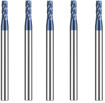 CREEYA 5 stycken VHM CNC fräs 3mm, 4 tänder/4 Skärning/4 flöjter volfram stål ändfräs, AlTiN svart beläggning planfräs, hårdmetall CNC fräs skaft 3mm För stål metall Trä Akryl Plast (3mm)