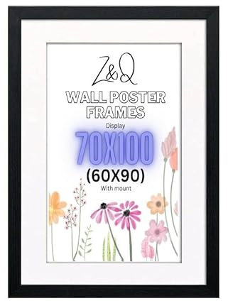 Z&Q Black Picture Frame with White Mount 70x100cm (60x90cm) Print Wall Poster Frame - Portrait and Horizontal Wall Hooks Photo Frame for Display Pictures-Jigsaw Puzzle-Art Work