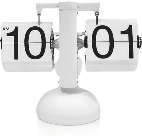 HERCHR Retro Flip Clock, Vintage Design Flip Desk Clock Table Battery Powered Digital Down wіth Internal Gear Operated (White)